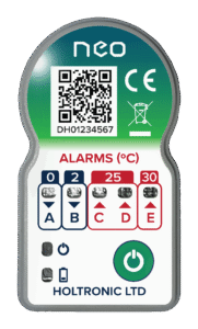 Temperature monitor designed for controlled room temperature (2–25°C) environments to protect sensitive products.